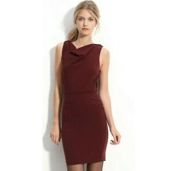 Alice + Olivia Danya Blouson Burgundy Drape Neck Dress Glam Party Event Size 6 - Picture 1 of 15